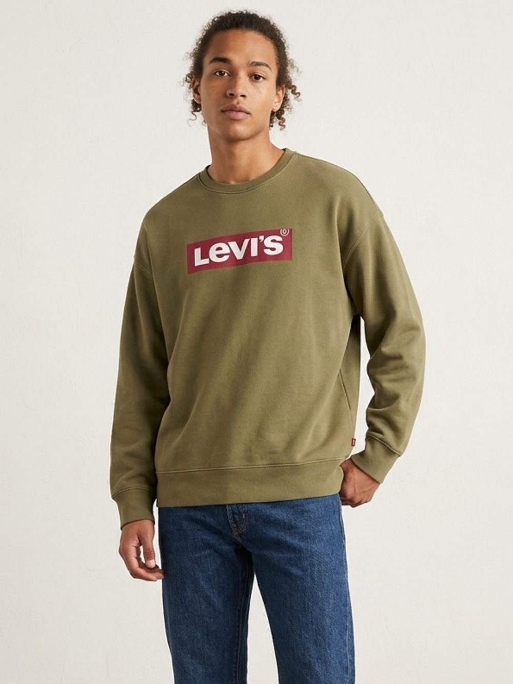 Levi's Olive Green Crewneck Sweatshirt with Red Logo
